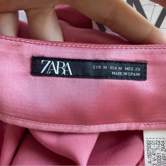 Zara Pink Asymmetric Midi Women’s Size Medium Maxi Satin Silk Finish Skit - Picture 4 of 7